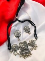 Oxidised Neck Choker and earings Set - Image 2