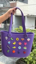 Purple Crocs-Style EVA Tote Bag with Charms