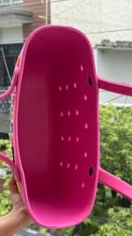 Pink Crocs-Style EVA Tote Bag with Charms - Image 2