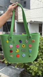 Green Crocs-Style EVA Tote Bag with Charms